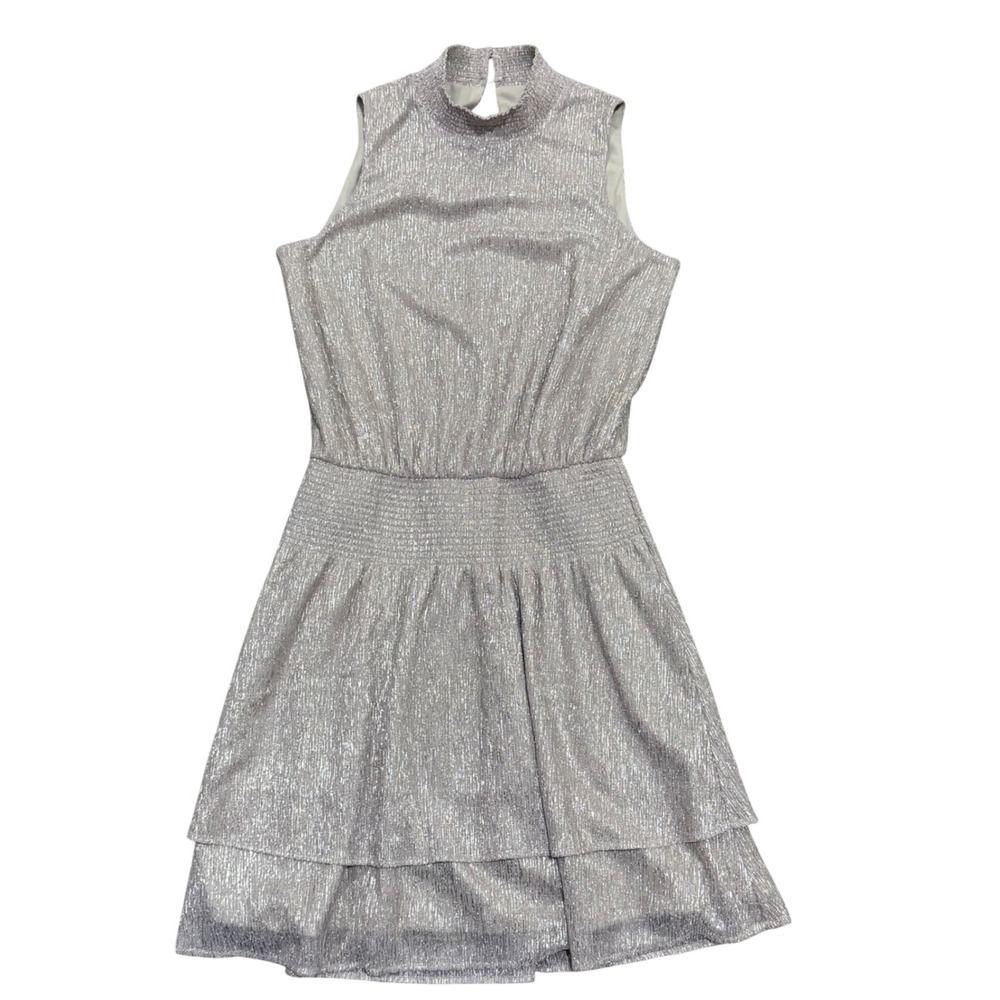 White House Black Market Metallic Shimmer Crinkle Foil Blouson Dress XS NWT